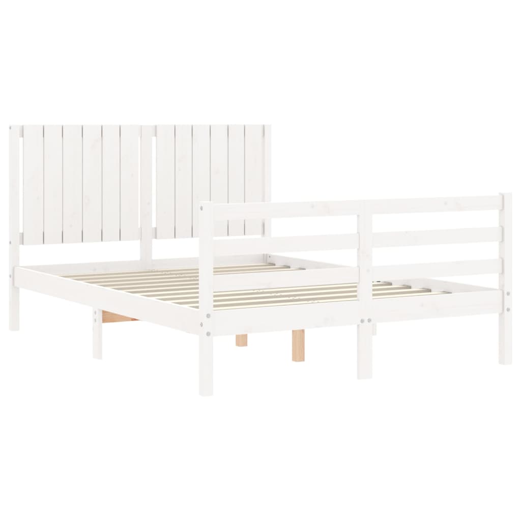 vidaXL Estructura cama de matrimonio con cabecero madera maciza blanco