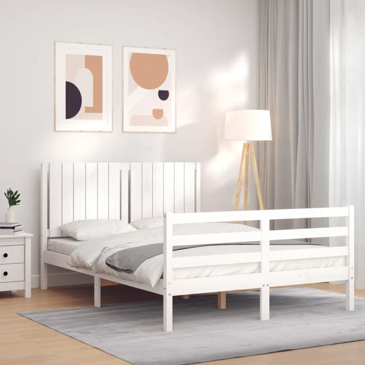 vidaXL Estructura cama de matrimonio con cabecero madera maciza blanco