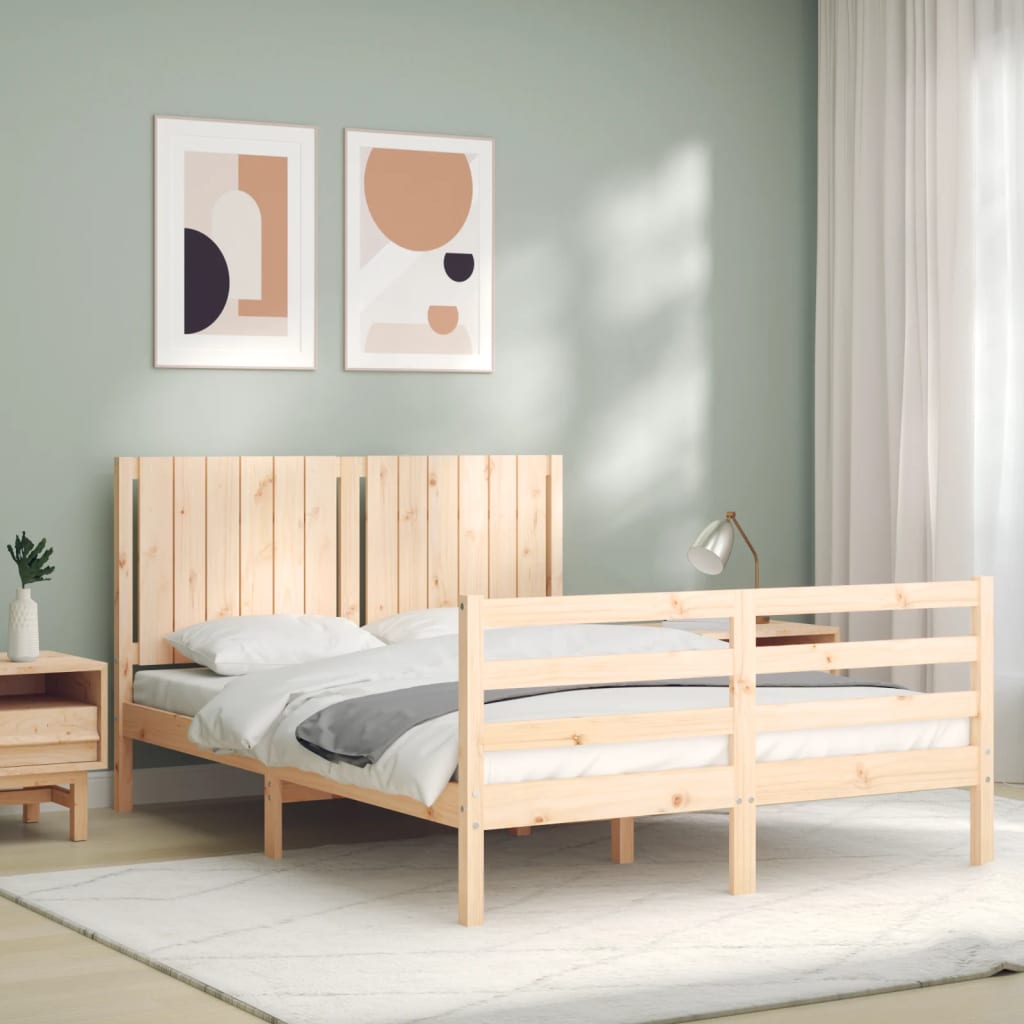 vidaXL Estructura de cama con cabecero madera maciza 140x190 cm