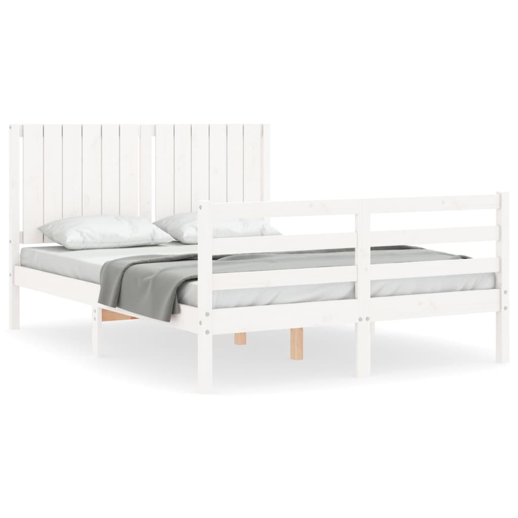 vidaXL Estructura de cama con cabecero madera maciza blanco 140x190 cm