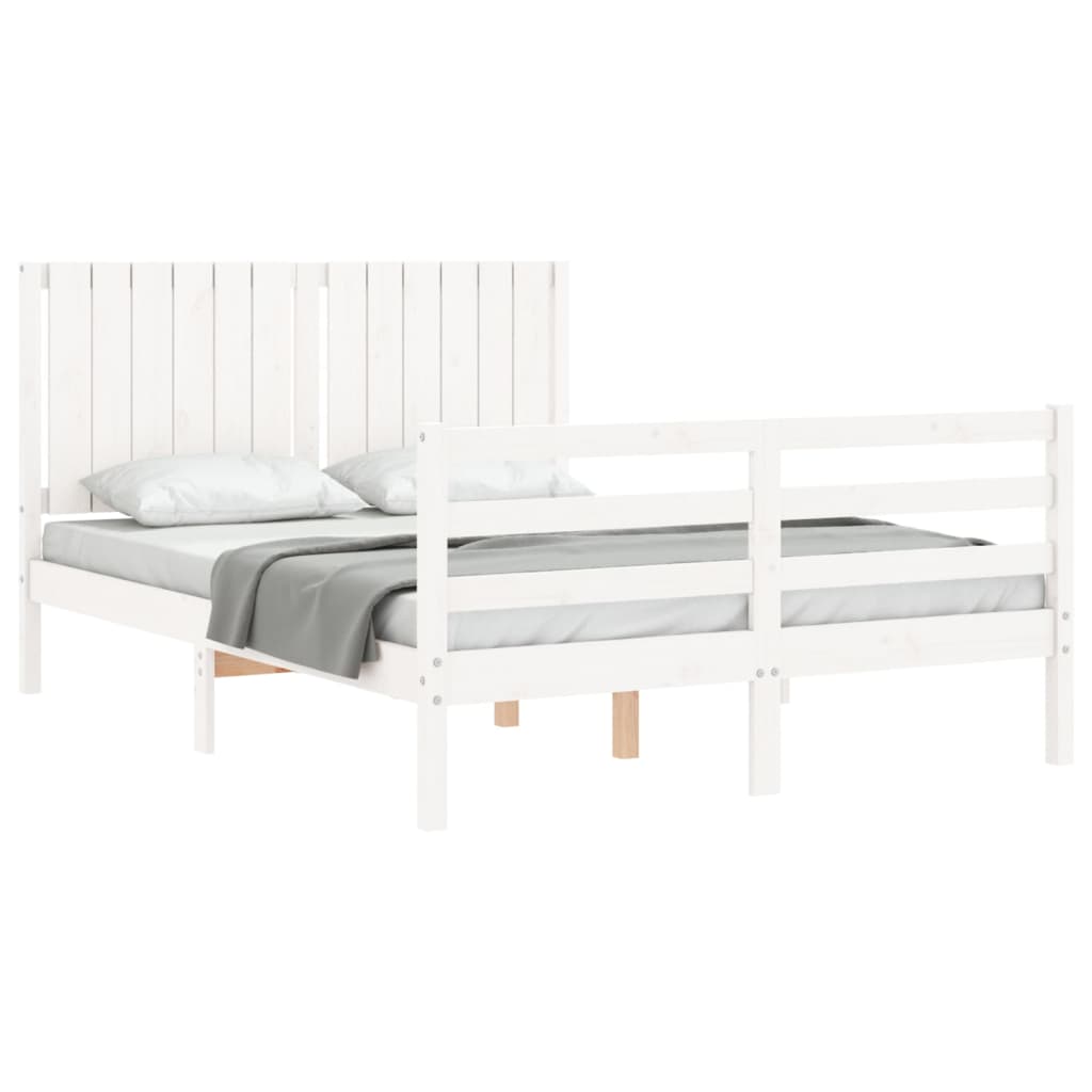 vidaXL Estructura de cama con cabecero madera maciza blanco 140x190 cm