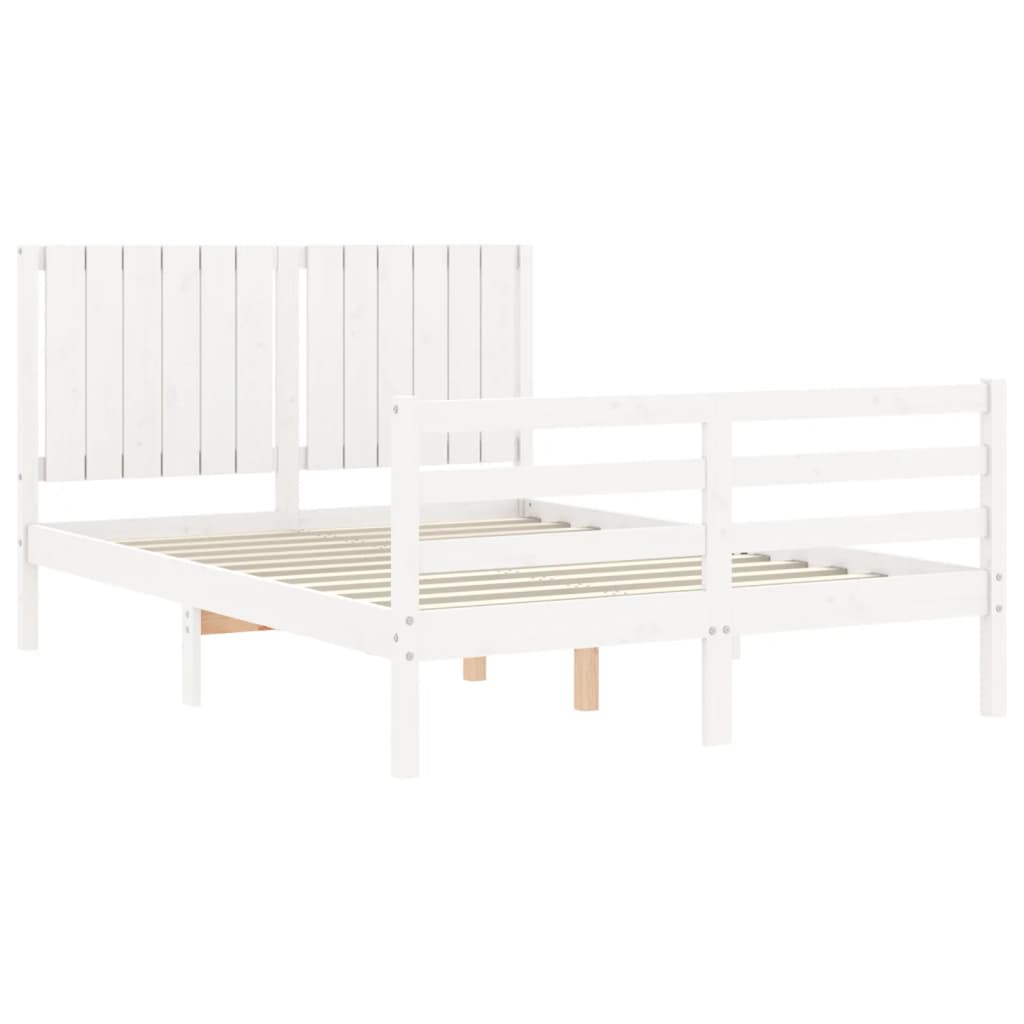 vidaXL Estructura de cama con cabecero madera maciza blanco 140x190 cm