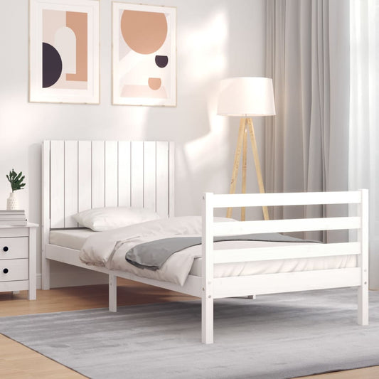 vidaXL Estructura de cama con cabecero madera maciza blanco 90x200 cm