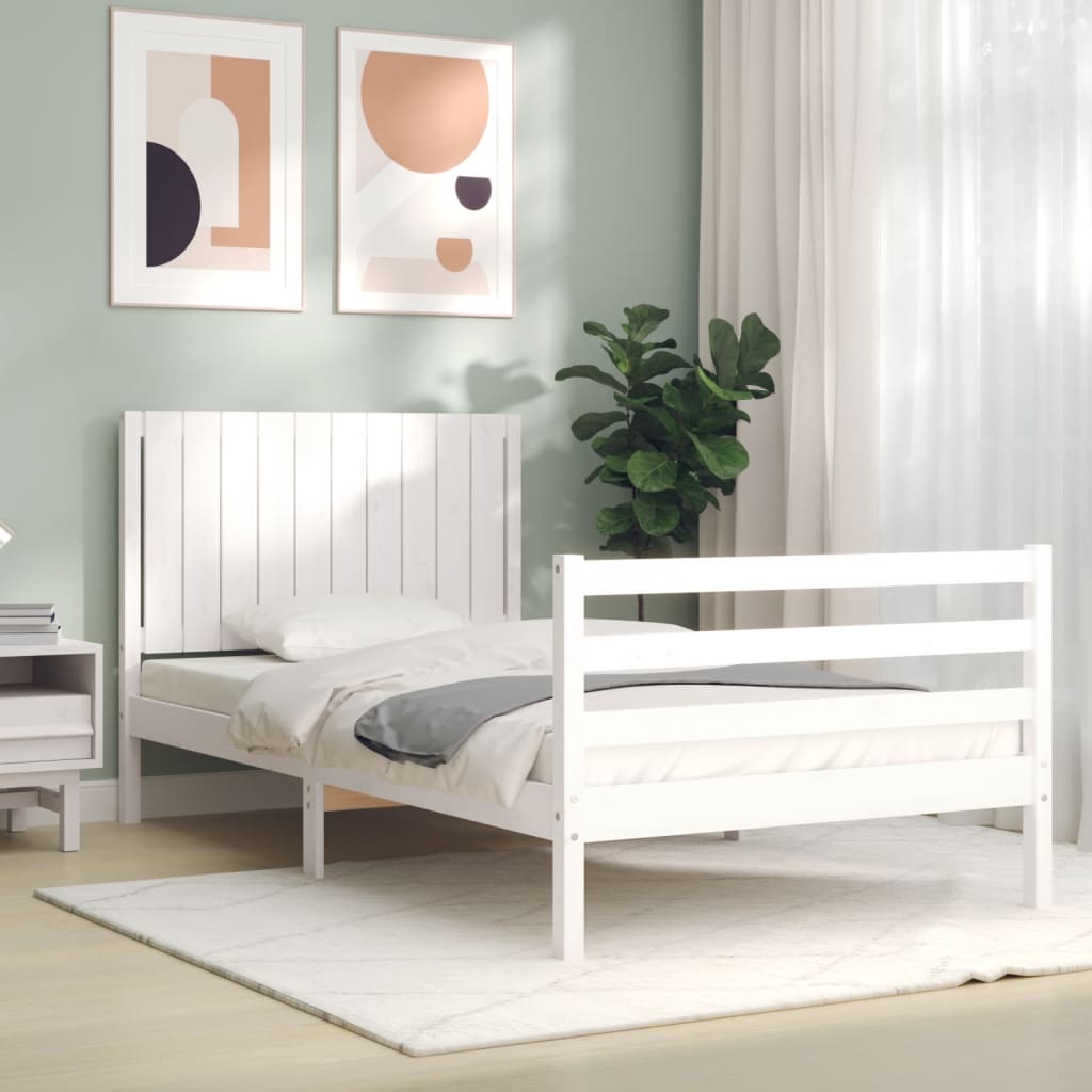 vidaXL Estructura de cama con cabecero madera maciza blanco 100x200 cm