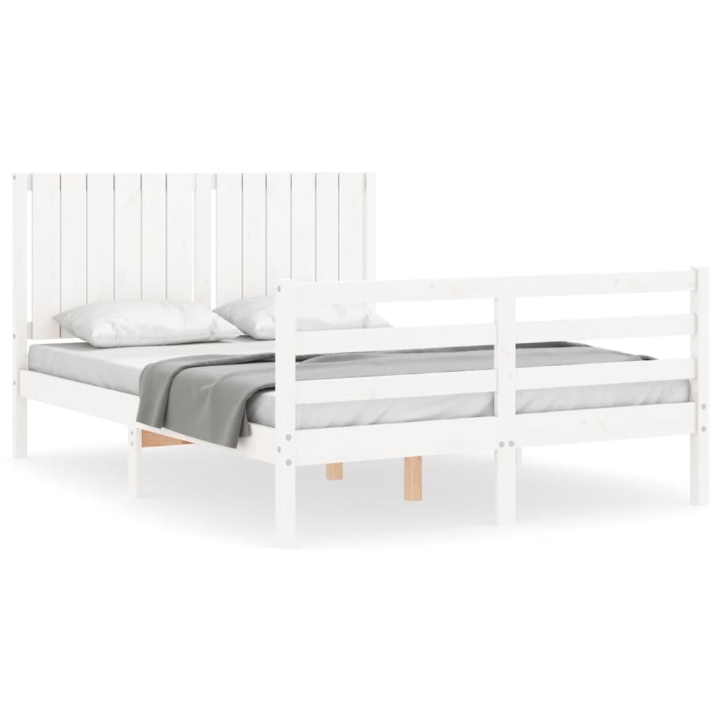 vidaXL Estructura de cama con cabecero madera maciza blanco 140x200 cm