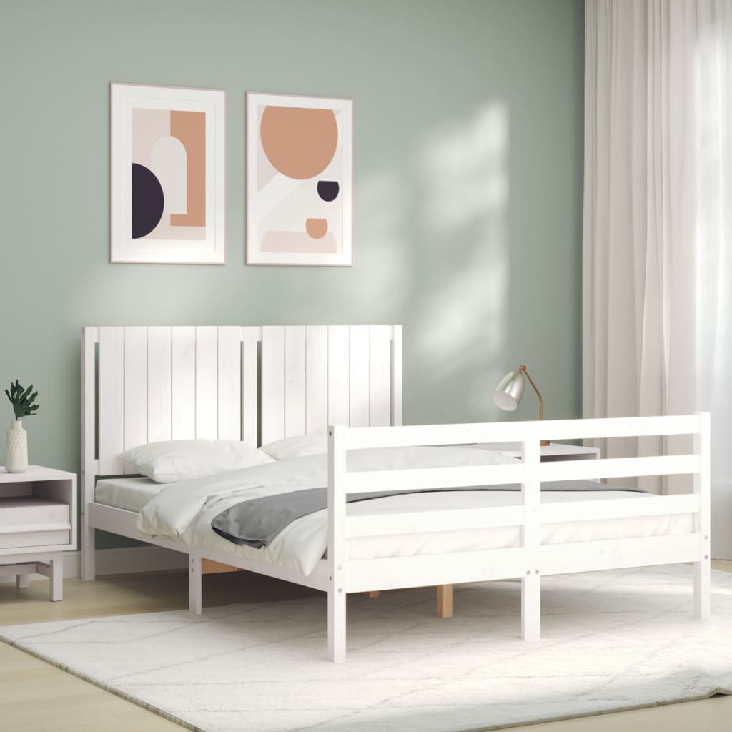 vidaXL Estructura de cama con cabecero madera maciza blanco 140x200 cm