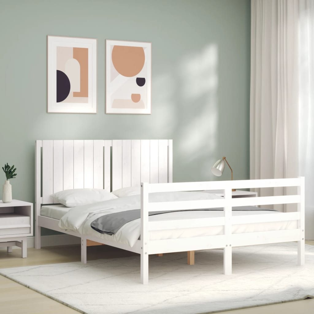 vidaXL Estructura de cama con cabecero madera maciza blanco 140x200 cm