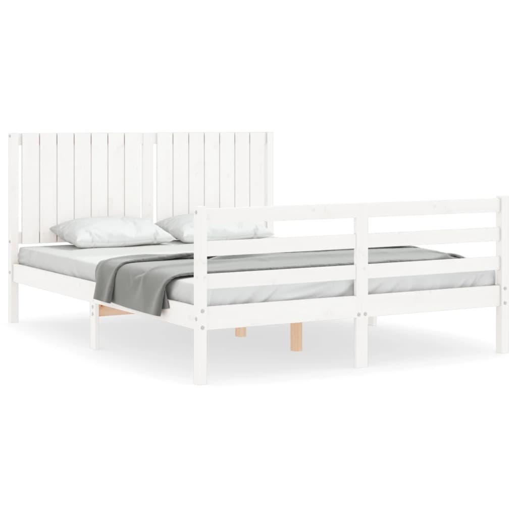 vidaXL Estructura de cama matrimonio con cabecero madera maciza blanco