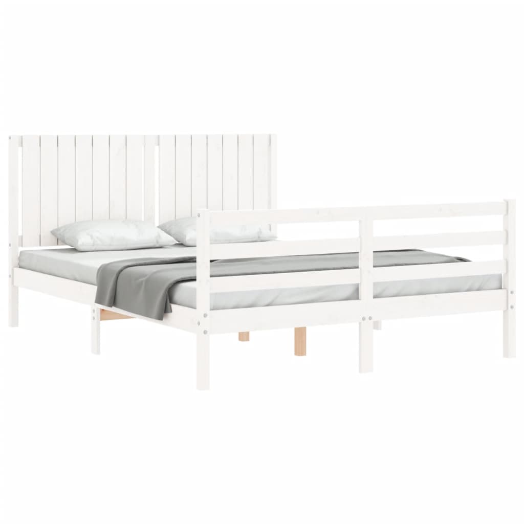 vidaXL Estructura de cama matrimonio con cabecero madera maciza blanco