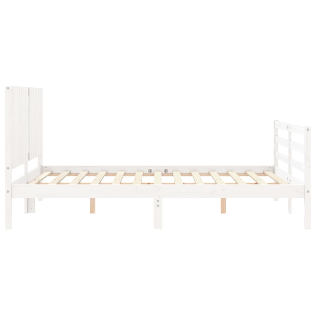 vidaXL Estructura de cama matrimonio con cabecero madera maciza blanco