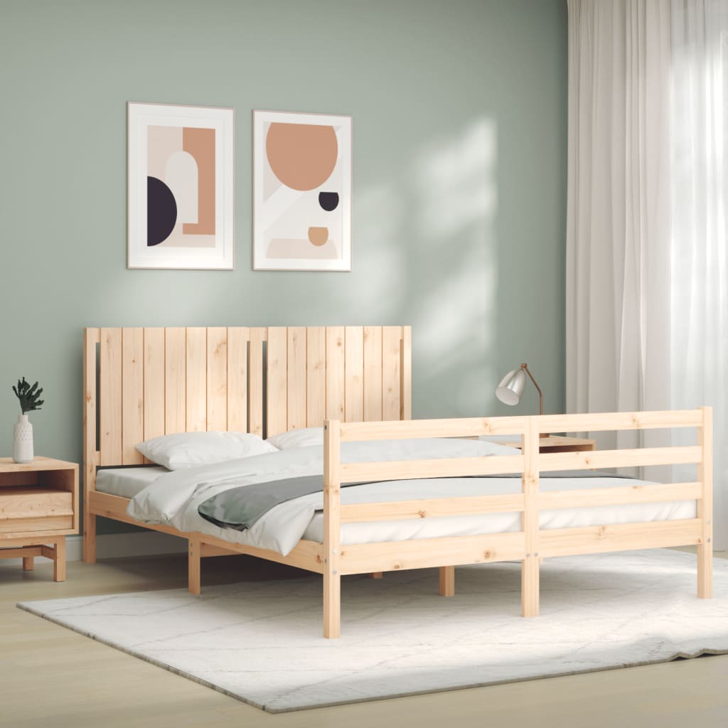 vidaXL Estructura de cama con cabecero madera maciza 160x200 cm