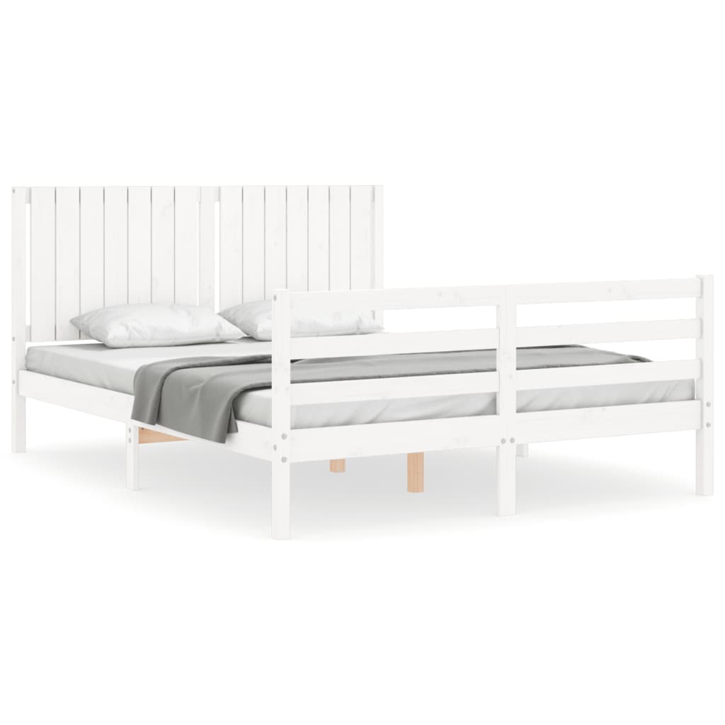 vidaXL Estructura de cama con cabecero madera maciza blanco 160x200 cm