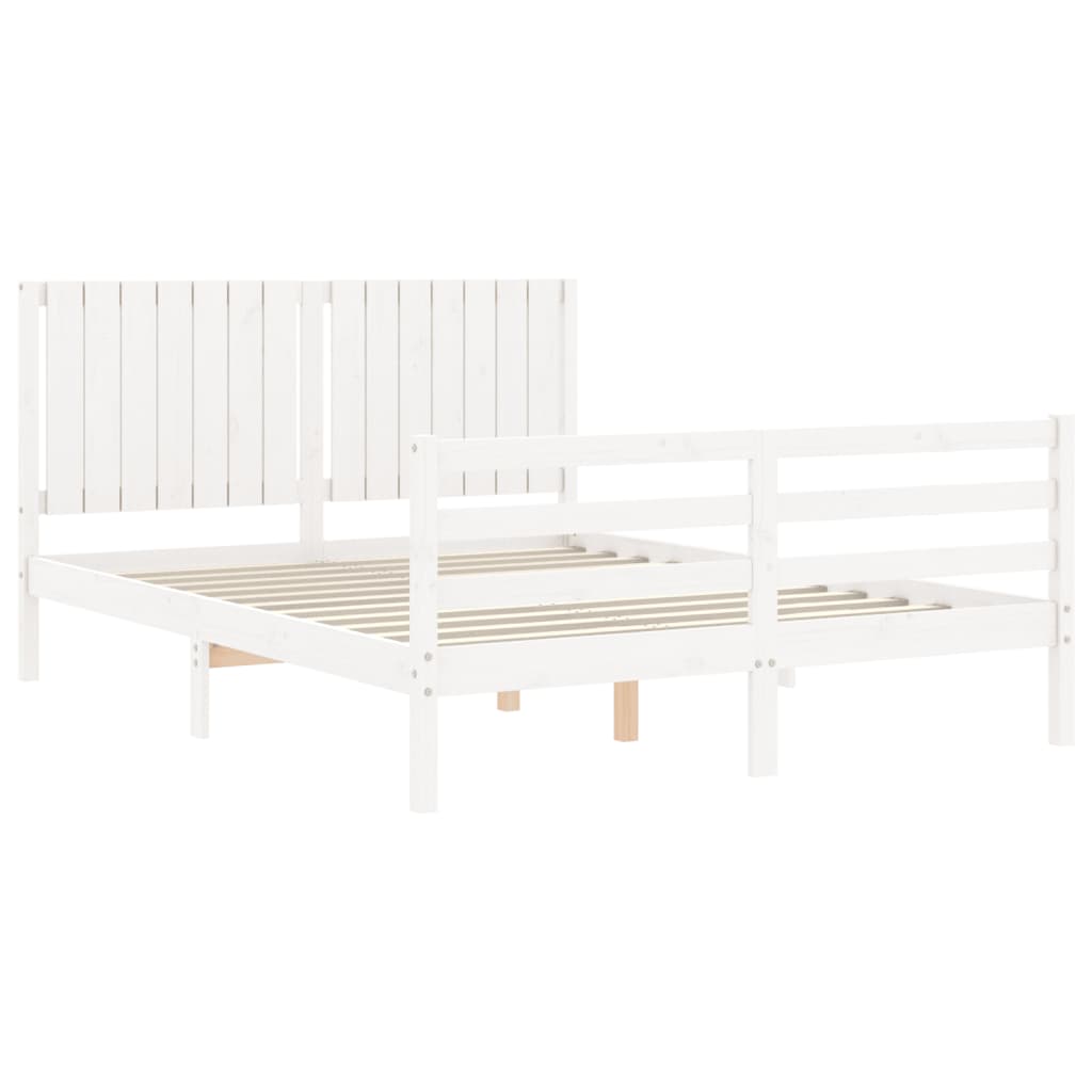 vidaXL Estructura de cama con cabecero madera maciza blanco 160x200 cm