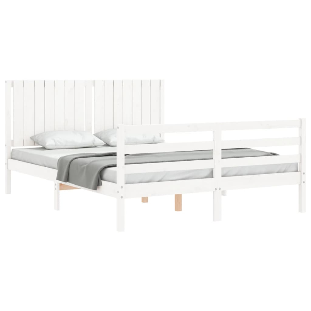 vidaXL Estructura de cama con cabecero madera maciza blanco 160x200 cm