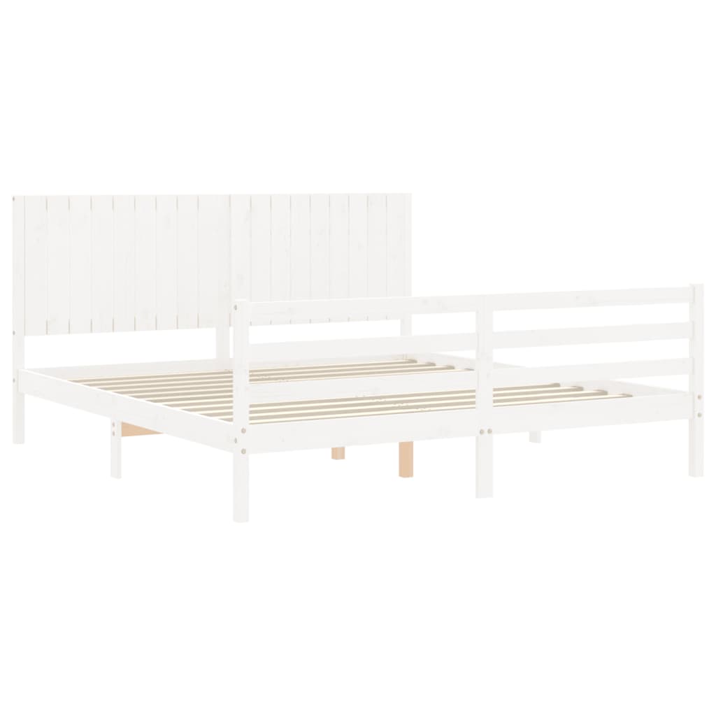 vidaXL Estructura cama de matrimonio con cabecero madera maciza blanco