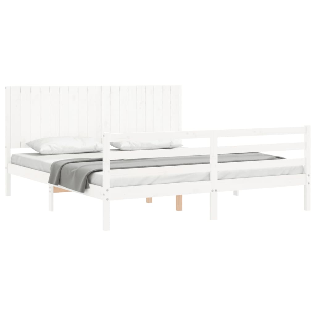 vidaXL Estructura cama de matrimonio con cabecero madera maciza blanco