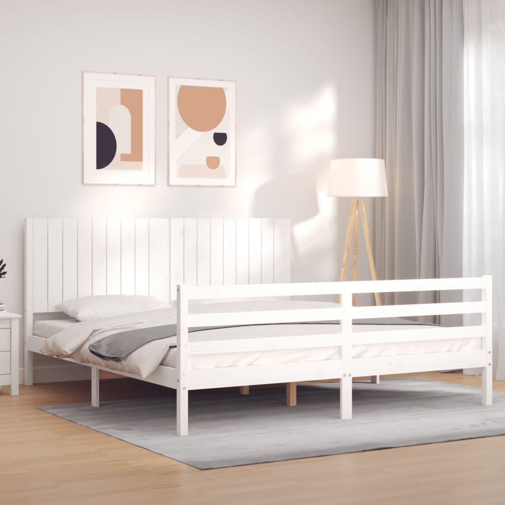 vidaXL Estructura cama de matrimonio con cabecero madera maciza blanco