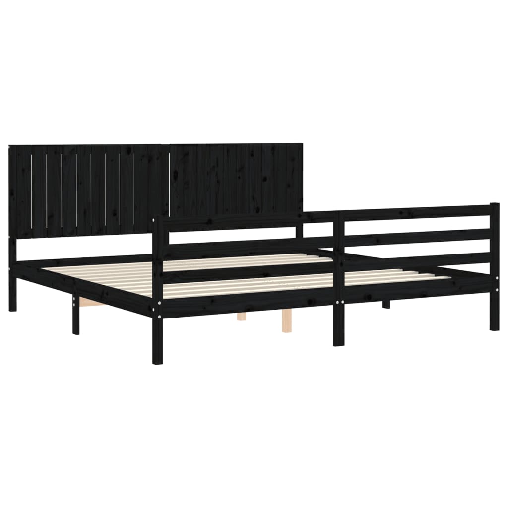 vidaXL Estructura de cama con cabecero madera maciza negro 200x200 cm