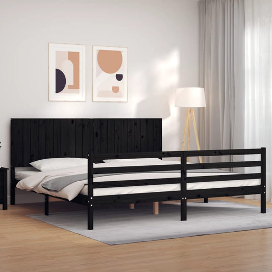 vidaXL Estructura de cama con cabecero madera maciza negro 200x200 cm