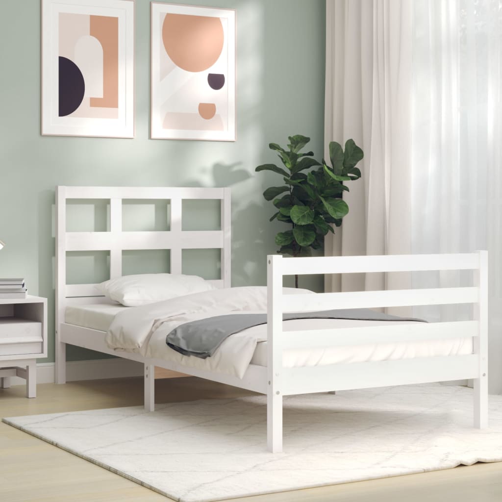 vidaXL Estructura de cama individual con cabecero madera maciza blanco