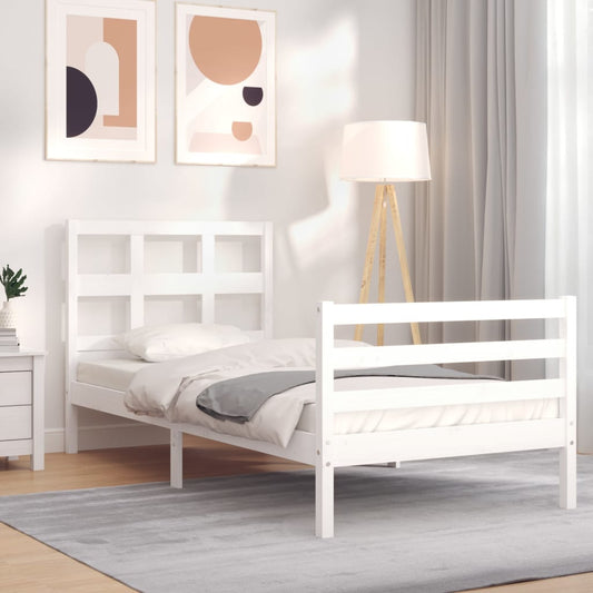 vidaXL Estructura de cama individual con cabecero madera maciza blanco