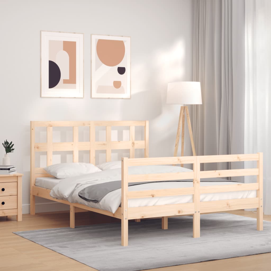 vidaXL Estructura de cama de matrimonio con cabecero madera maciza