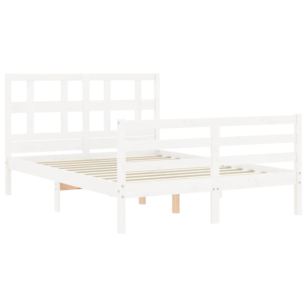 vidaXL Estructura cama de matrimonio con cabecero madera maciza blanco