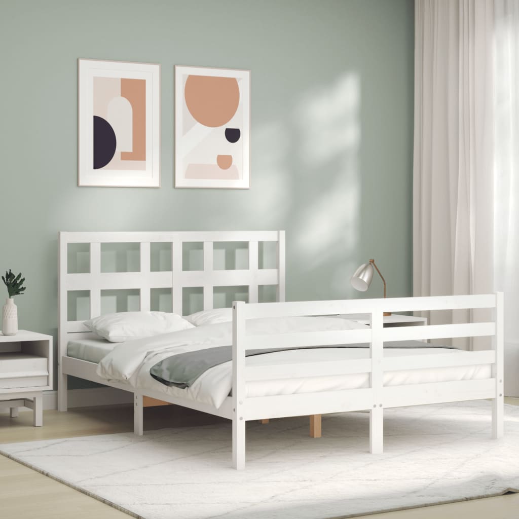 vidaXL Estructura cama de matrimonio con cabecero madera maciza blanco