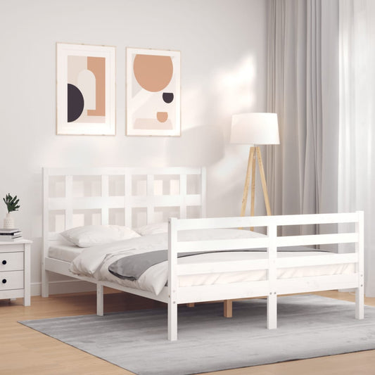 vidaXL Estructura cama de matrimonio con cabecero madera maciza blanco