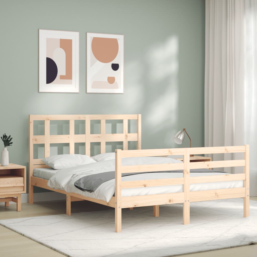 vidaXL Estructura de cama de matrimonio con cabecero madera maciza