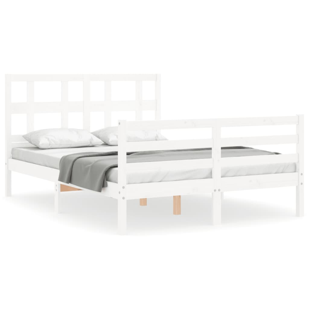 vidaXL Estructura de cama con cabecero madera maciza blanco 140x190 cm