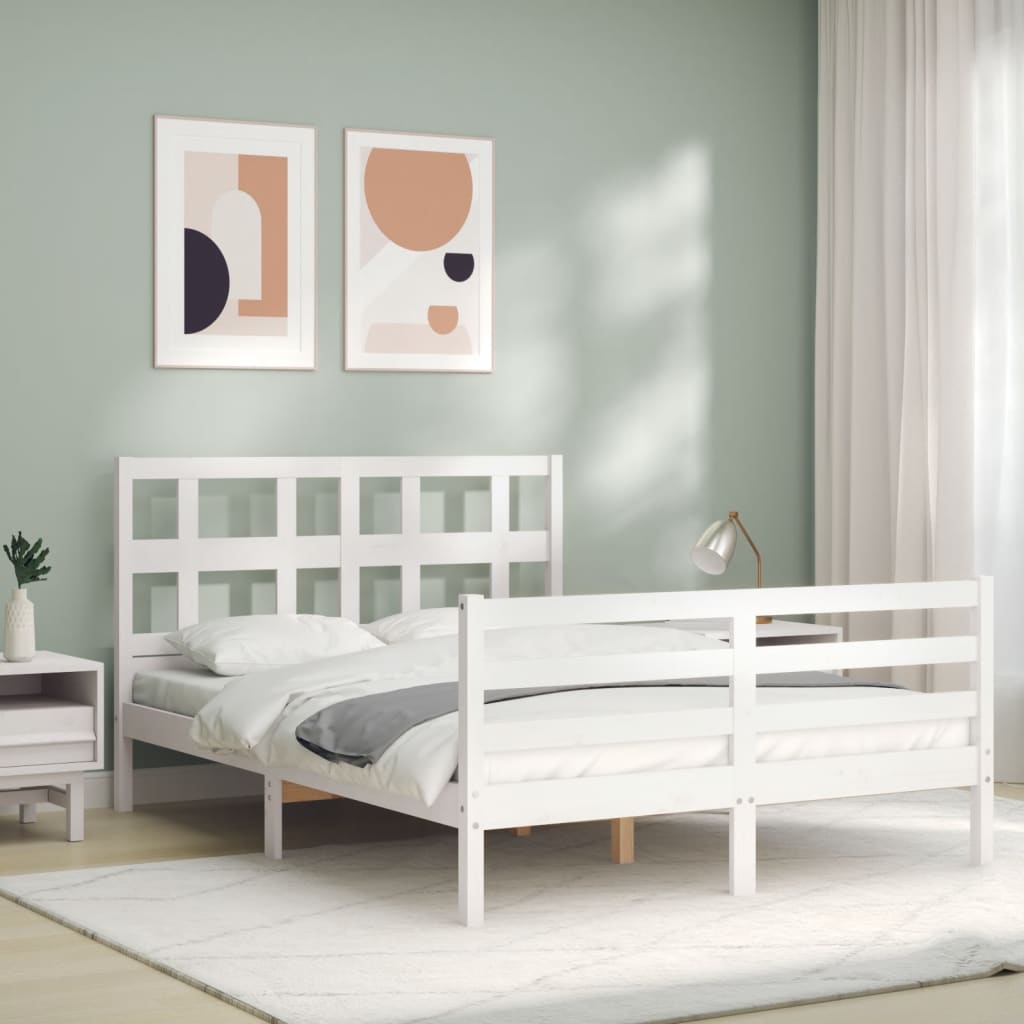 vidaXL Estructura de cama con cabecero madera maciza blanco 140x190 cm