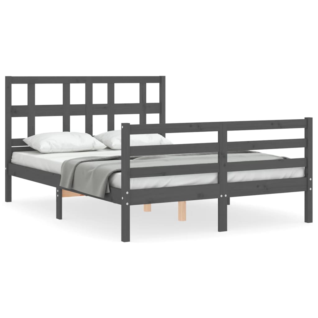 vidaXL Estructura de cama con cabecero madera maciza gris 140x190 cm