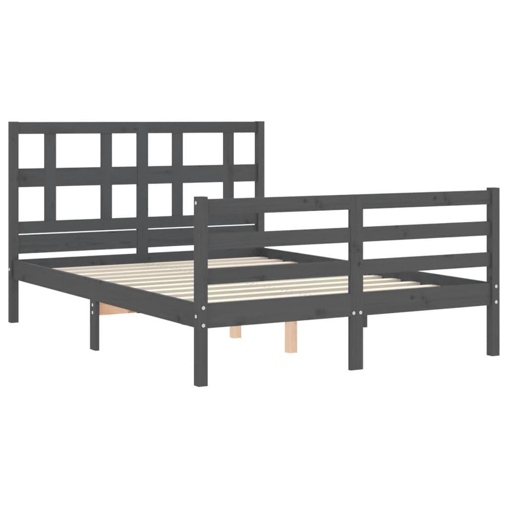 vidaXL Estructura de cama con cabecero madera maciza gris 140x190 cm