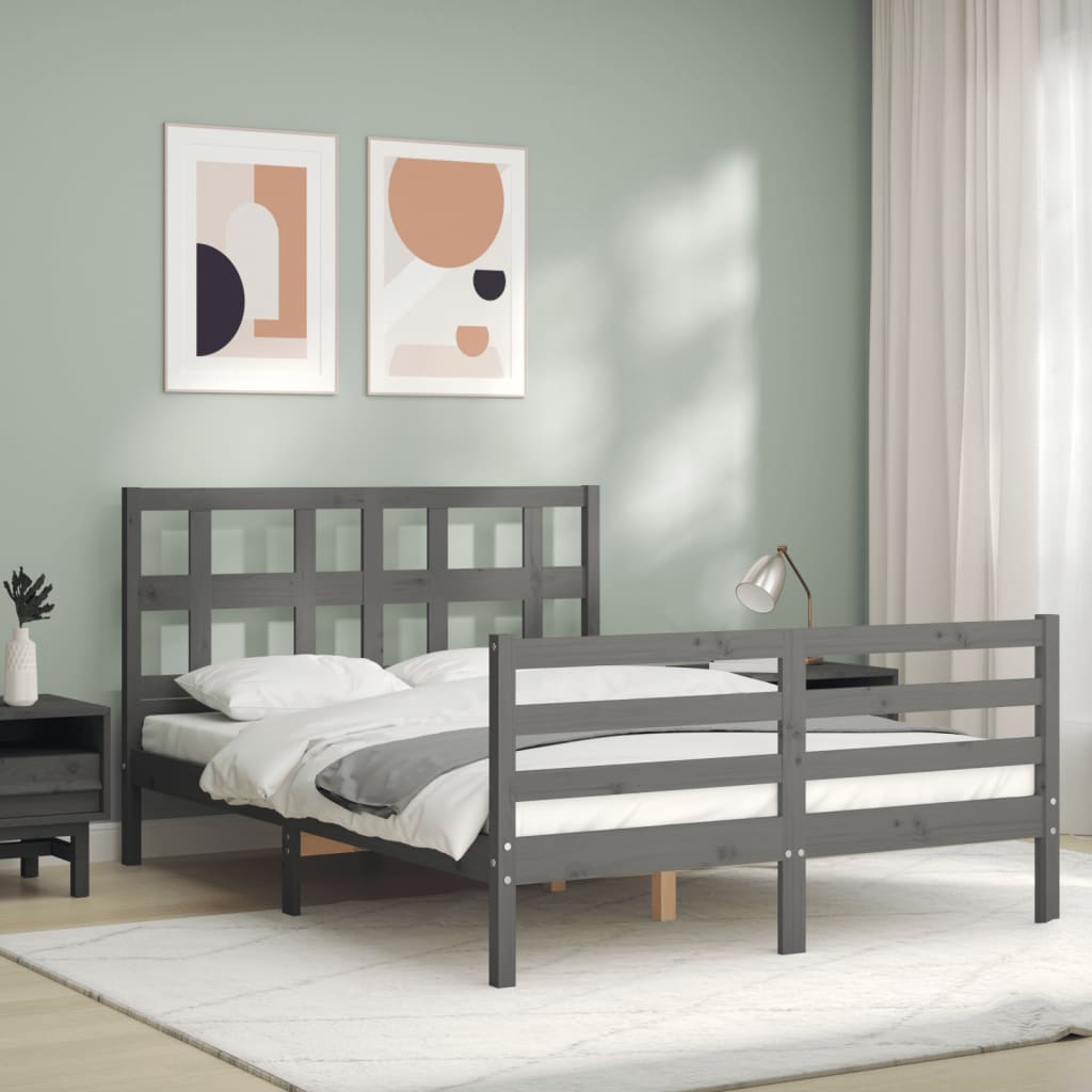 vidaXL Estructura de cama con cabecero madera maciza gris 140x190 cm