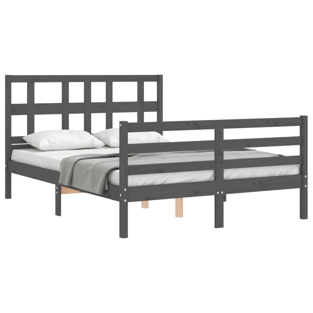 vidaXL Estructura de cama con cabecero madera maciza gris 140x190 cm