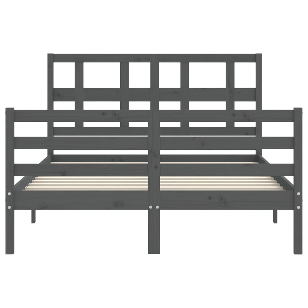 vidaXL Estructura de cama con cabecero madera maciza gris 140x190 cm