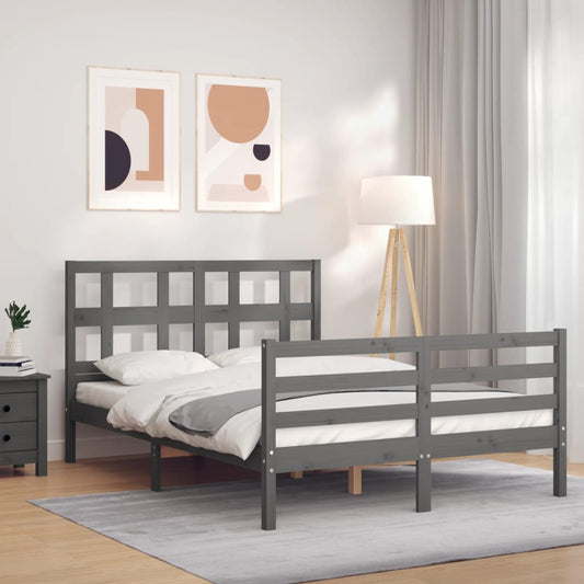 vidaXL Estructura de cama con cabecero madera maciza gris 140x190 cm