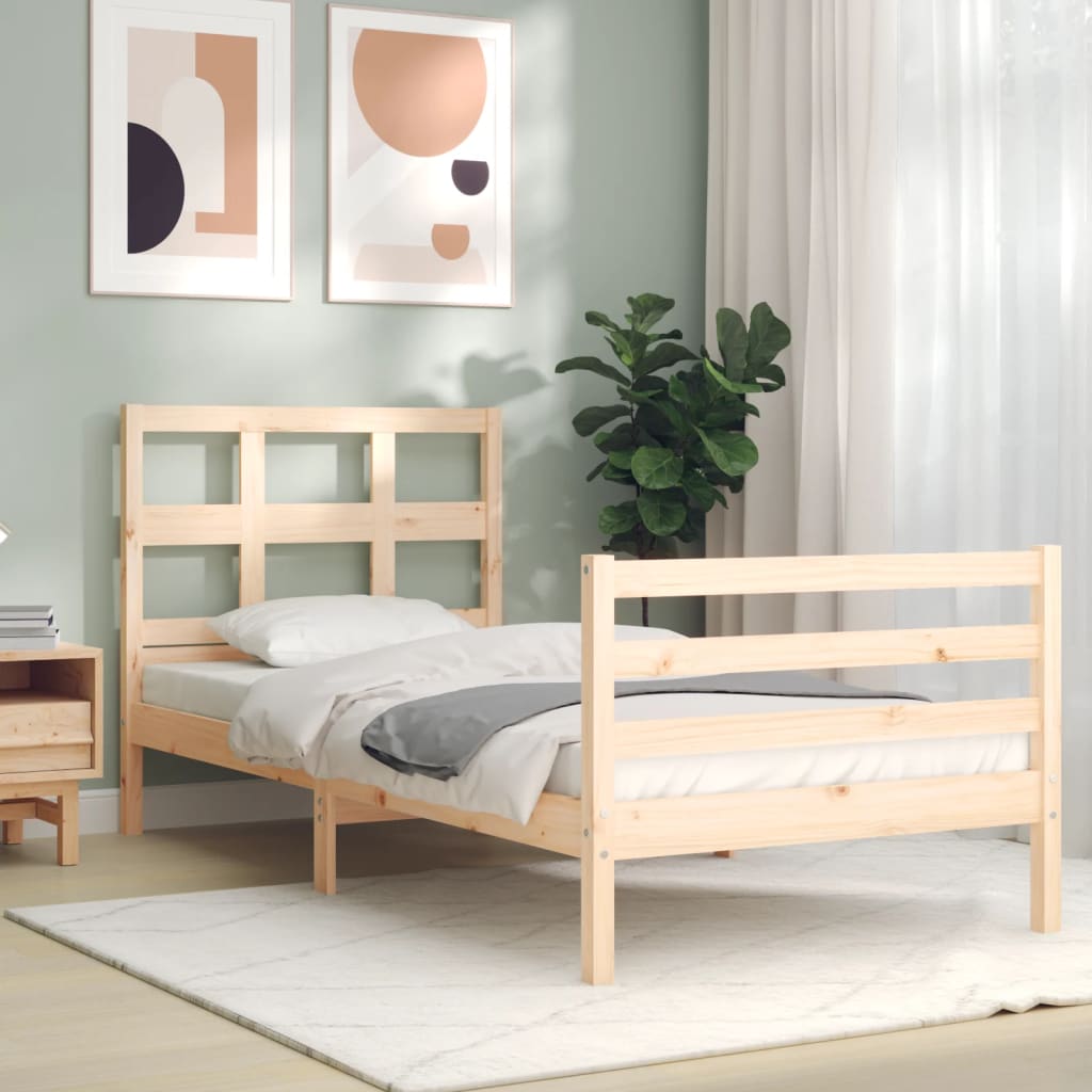 vidaXL Estructura de cama con cabecero madera maciza 90x200 cm