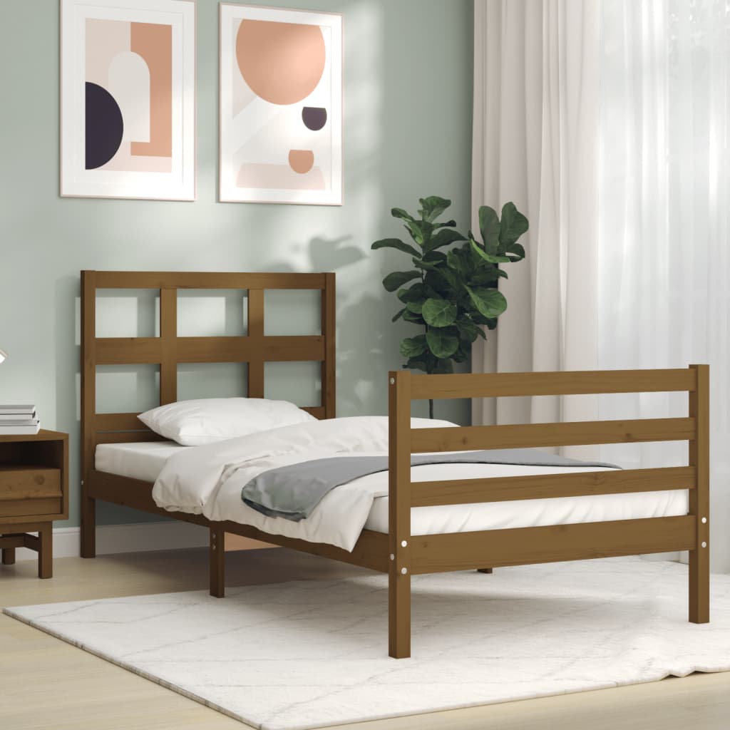 vidaXL Estructura cama con cabecero madera maciza marrón miel 90x200cm