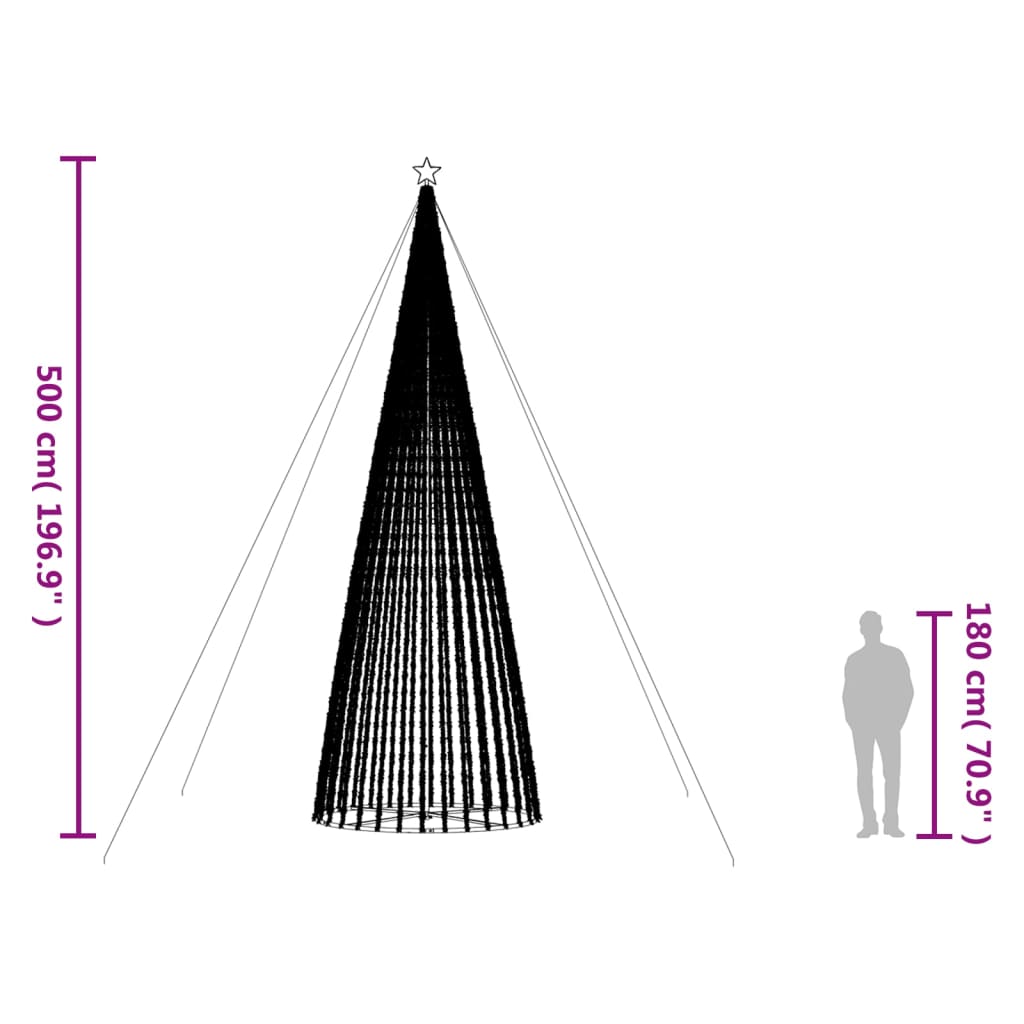 vidaXL Árbol de Navidad cono de luz 1544 LEDs blanco cálido 500 cm