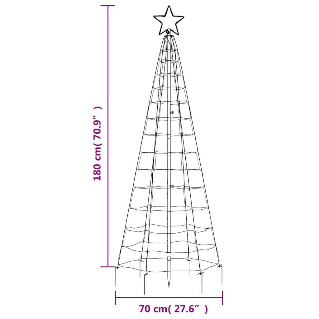 vidaXL Árbol de Navidad cono con estacas 220 LEDs de colores 180 cm