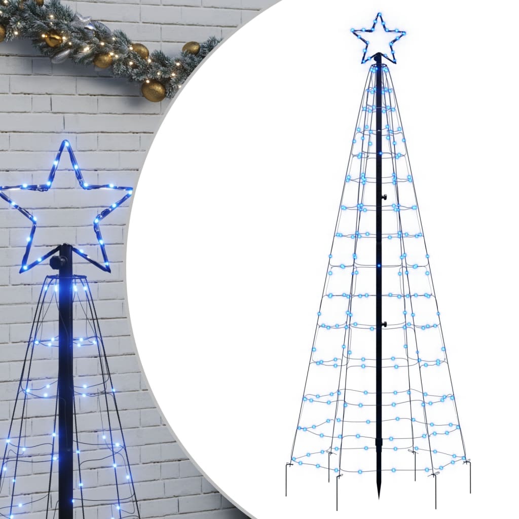 vidaXL Árbol de Navidad cono con estacas 220 LEDs azul 180 cm