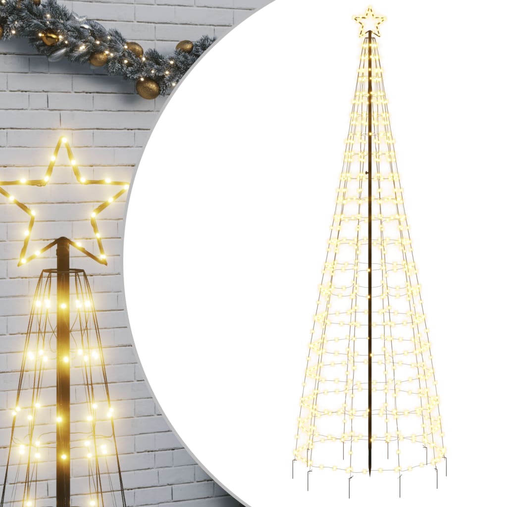 vidaXL Árbol de Navidad cono con estacas 570 LEDs blanco cálido 300 cm