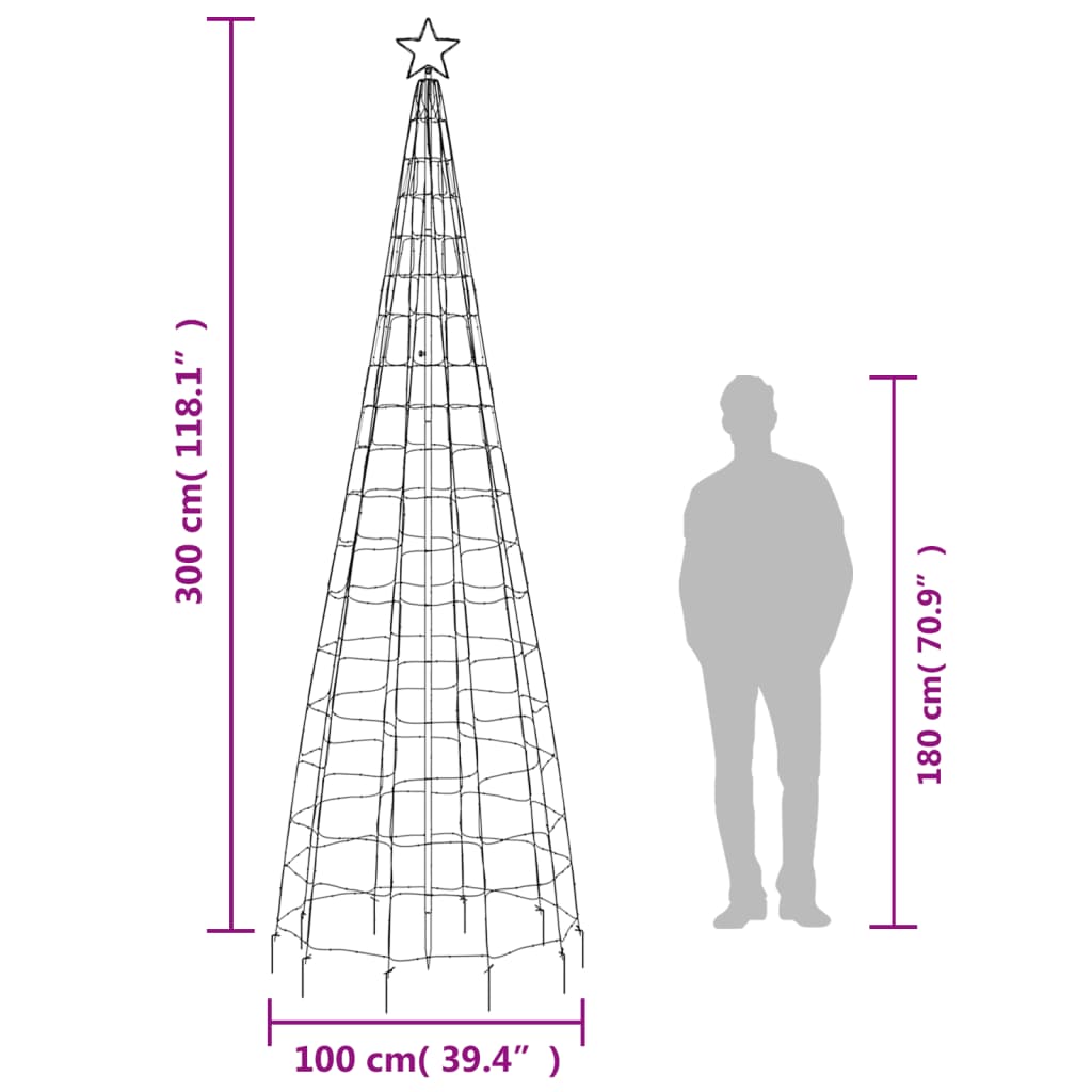 vidaXL Árbol de Navidad cono con estacas 570 LEDs blanco cálido 300 cm