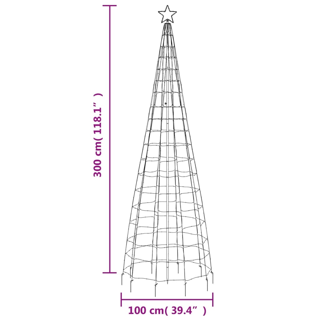 vidaXL Árbol de Navidad cono con estacas 570 LEDs blanco cálido 300 cm