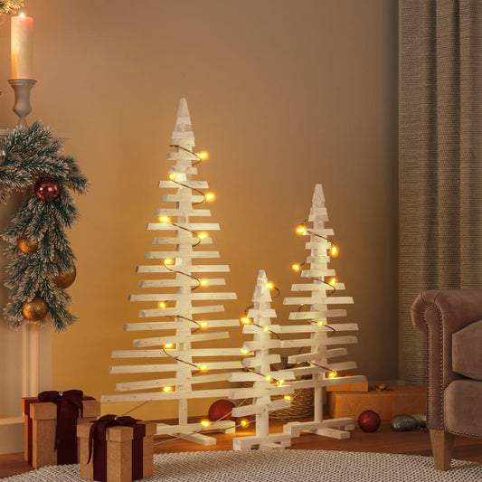 vidaXL Árboles de Navidad de madera 3 pzas madera maciza pino