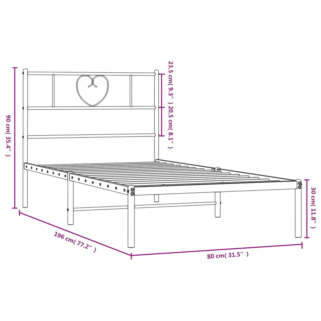 vidaXL Estructura cama sin colchón con cabecero metal negro 75x190 cm