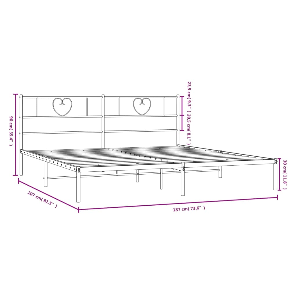 vidaXL Estructura cama sin colchón con cabecero metal negro 180x200 cm