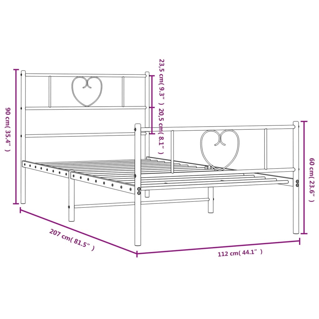 vidaXL Estructura cama sin colchón con estribo metal blanco 107x203 cm